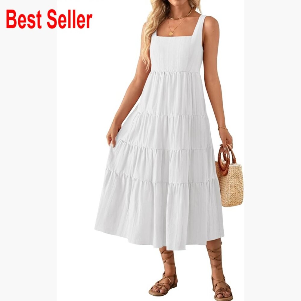 Viscose Sleeveless Midi Dress Backless Casual Sundress